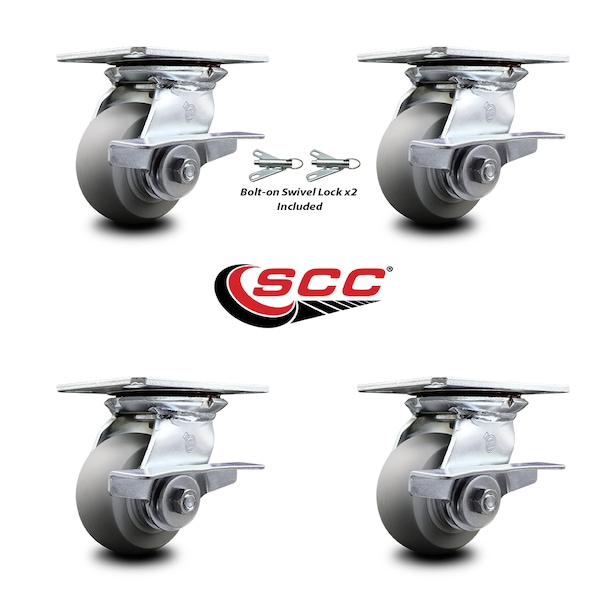 4 Inch Thermoplastic Caster Set With Roller Bearing 4 Brake And 2 Swivel Lock